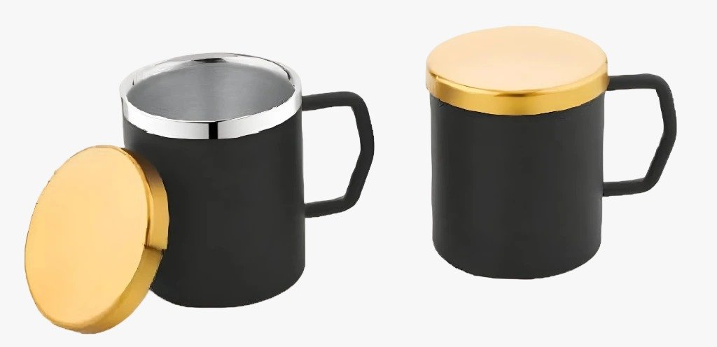 2 Pcs Mug with Coaster Gold